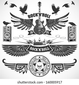 Rock N 'Roll Set Of Symbols With Wings