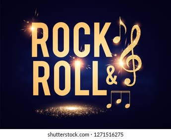 Rock N Roll Shining Element with Golden Notes. Vector illustration