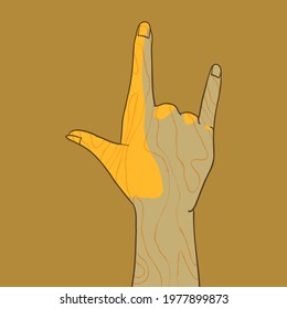 Rock n roll sign gesture - hand drawn vector illustration. Flat colors, easy to recolor.