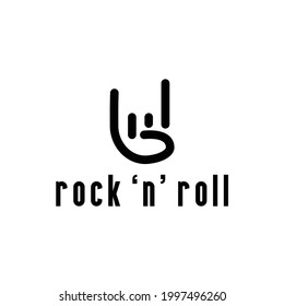 Rock N Roll Sign Of The Horns Hand Gesture Outline Logo Design Vector