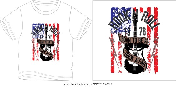 rock n roll t shirt graphic design vector illustration 
