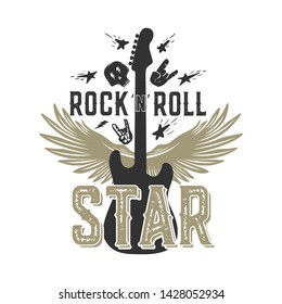 Rock 'n' Roll vintage label isolated on white. Vector illustration.