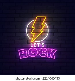 Rock neon sign, bright signboard, light banner. Rock festival. Rock star. Rock'n'roll party logo neon, emblem. Vector illustration