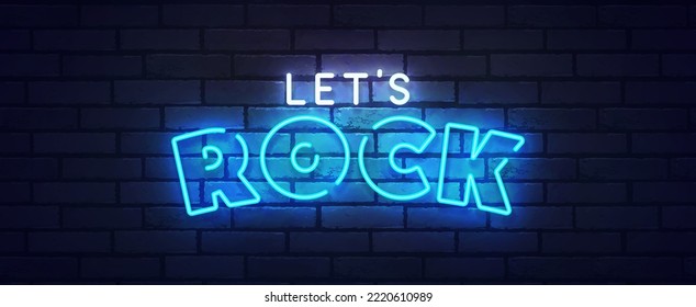 Rock neon sign, bright signboard, light banner. Rock festival. Rock star. Rock'n'roll party logo neon, emblem. Vector illustration