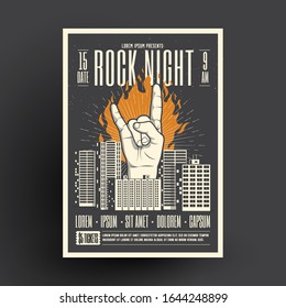 Rock night party poster flyer mockup template for your night club party or live music event or concert. Vector illustration.