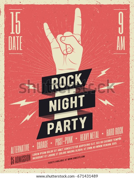 Rock Night Party Poster. Flyer. Vintage\
Styled Vector\
Illustration.