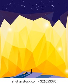 rock the night sky and two human shadows vector