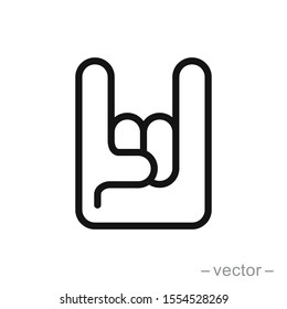 Rock On Concert Gig Hand Gesture Sign. Vector Flat Line Stroke Icon.