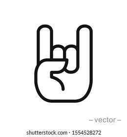 Rock On Concert Gig Hand Gesture Sign. Vector Flat Line Stroke Icon.