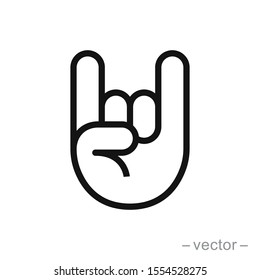 Rock On Concert Gig Hand Gesture Sign. Vector Flat Line Stroke Icon.