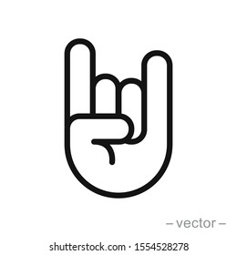 Rock On Concert Gig Hand Gesture Sign. Vector Flat Line Stroke Icon.