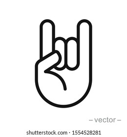 Rock On Concert Gig Hand Gesture Sign. Vector Flat Line Stroke Icon.