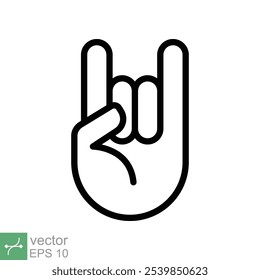 Ícone de gesto de mão de show rock on concert. Estilo de contorno simples. Hardcore, heavy metal, música, conceito punk sign. Símbolo de ilustração de vetor de linha isolado no fundo branco. EPS 10.