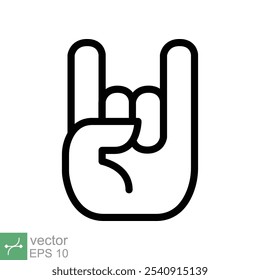 Ícone de gesto de mão de show rock on concert. Estilo de contorno simples. Hardcore, heavy metal, música, conceito punk sign. Símbolo de ilustração de vetor de linha isolado no fundo branco. EPS 10.