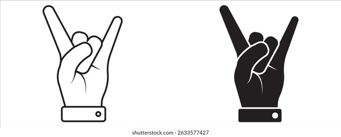 Rock On Concert Gig Hand Gesture Sign. Vector Flat Line Stroke Icon.