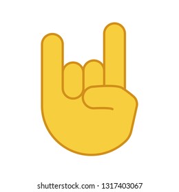 Rock on gesture color icon. Horns sign emoji. Devil fingers. Heavy metal hand gesture. Isolated vector illustration