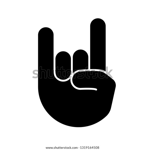 ジェスチャ上の岩のグリフアイコン シルエット記号 絵文字の角印 悪魔の指 ヘビーメタルの手のジェスチャー 負のスペース ベクターイラスト のベクター画像素材 ロイヤリティフリー