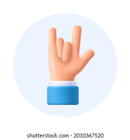 Rock On Gesture Hand, Sign. 3d Emoji Vector Illustration. 