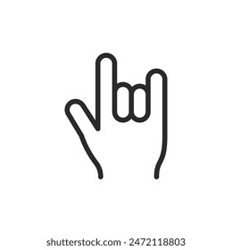 Rock auf Geste, Linearsymbol. Hörner Geste. Bearbeitbare Strichbreite
