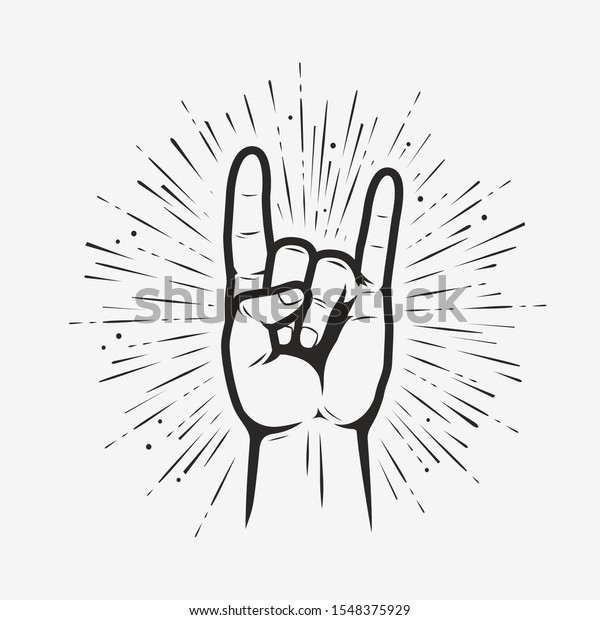 Rock on gesture symbol. Heavy metal hand\
gesture vector\
illustration