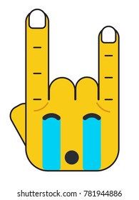 "Rock on" hand gesture Character Emoji Illustration. Loudly Crying Face Emoji vector illustration.