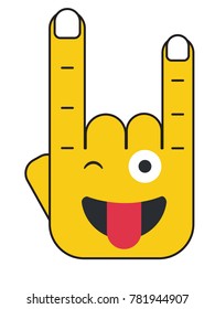 "Rock on" hand gesture Character Emoji Illustration. Face With Stuck-Out Tongue and Winking Eye Emoji vector illustration.