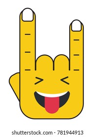 "Rock on" hand gesture Character Emoji Illustration. Face With closed eyes and laughing open mouth and tongue out Emoji vector illustration.