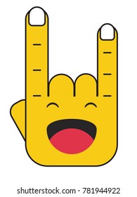 "Rock on" hand gesture Character Emoji Illustration. Face With closed eyes and laughing open mouth Emoji vector illustration. 