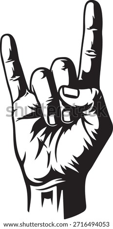 Rock on hand gesture, heavy metal horns sign, devil horns symbol, vector illustration