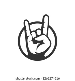 Rock on hand gesture symbol in circle. logo design vector