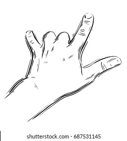 Rock on hand sign, rock n roll, hard rock, heavy metal, music, detailed black and white vector illustration.