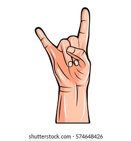 Rock on hand sign. Vector illustration isolated on white background