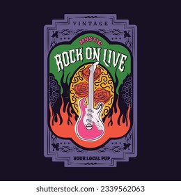 rock on live your local pup, Rock and roll vintage t shirt design. Thunder with eagle wing vector artwork for apparel, stickers, posters, background and others. Rock tour vintage artwork.