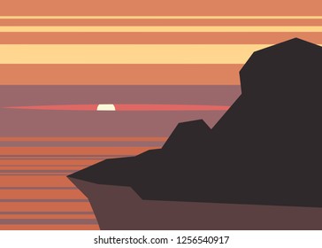 rock on sea sunset background