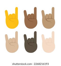 Rock on - Sign of the horns vector hand emoji skin tone set illustration