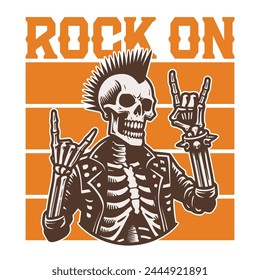 Rock On Skeleton - T-shirt Design