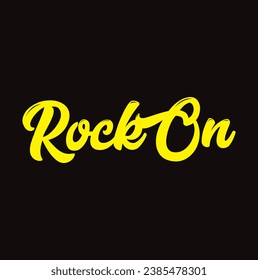 rock on text on black background.