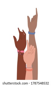 rock y un signo con el diseño de las manos People dedo del brazo aprender el tema de la salud de la comunicación Ilustración vectorial