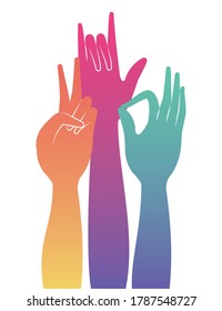 rock y un signo con el diseño de las manos People dedo del brazo aprender el tema de la salud de la comunicación Ilustración vectorial