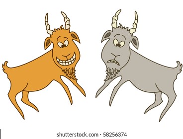 Rock painting of the ancient artist: two goats - sad and cheerful