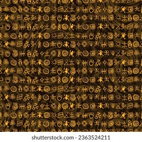 Rock painting figures over spiral background seamless pattern 