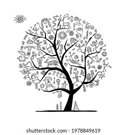 Rock paintings, art tree concept for your design