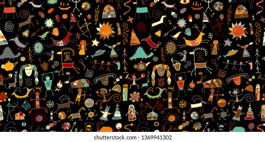 Rock paintings background, seamless pattern for your design