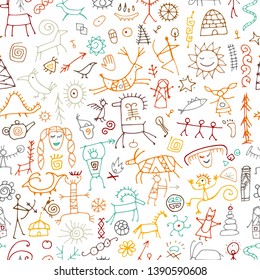 Rock paintings background, seamless pattern for your design