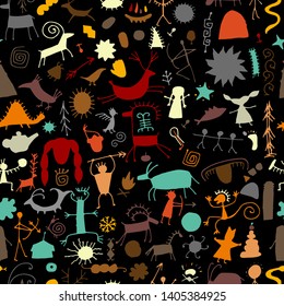 Rock paintings background, seamless pattern for your design