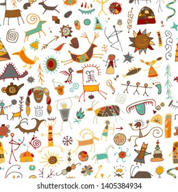 Rock paintings background, seamless pattern for your design