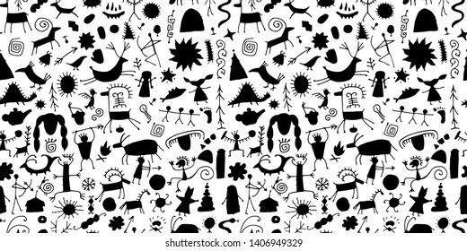 Rock paintings background, seamless pattern for your design