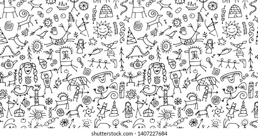 Rock paintings background, seamless pattern for your design