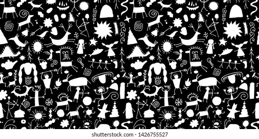 Rock paintings background, seamless pattern for your design