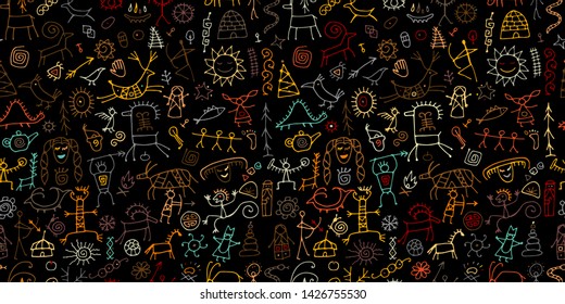 Rock paintings background, seamless pattern for your design